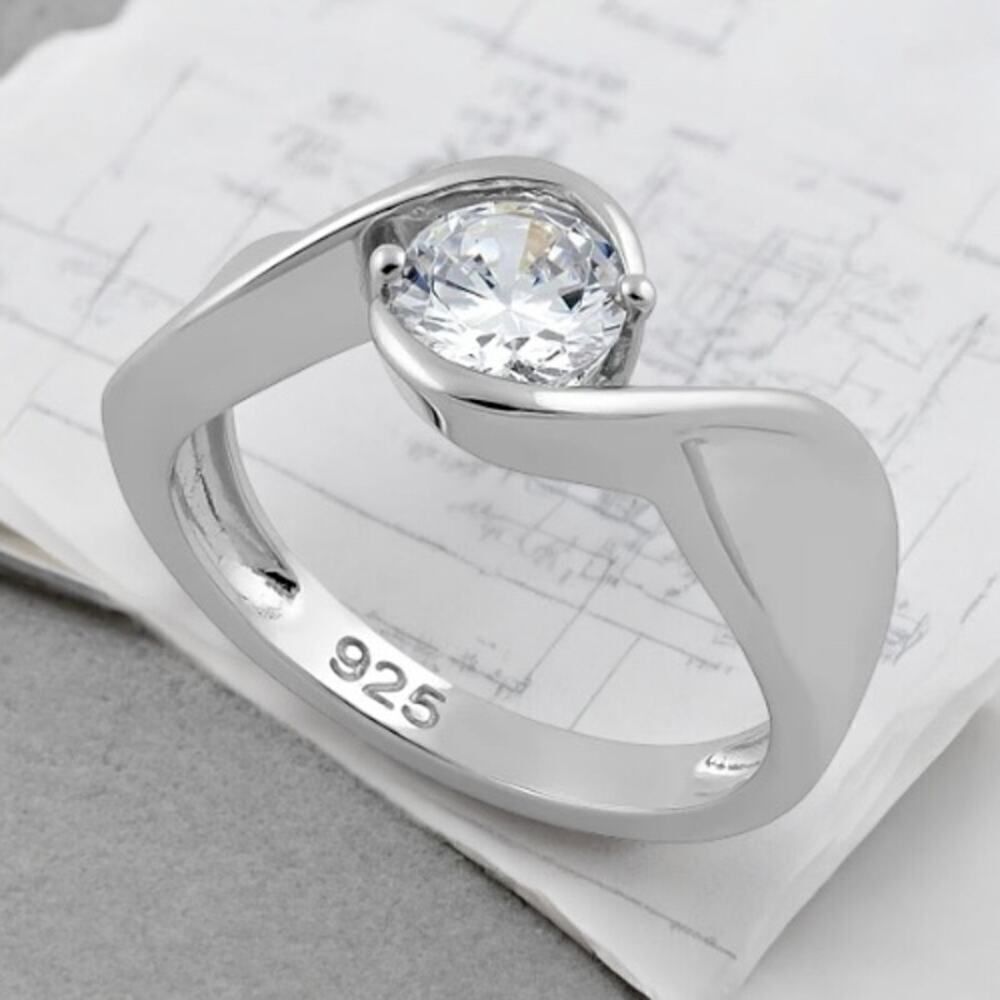 Sterling Silver Twisted Round Clear CZ Ring Sizes 7,8